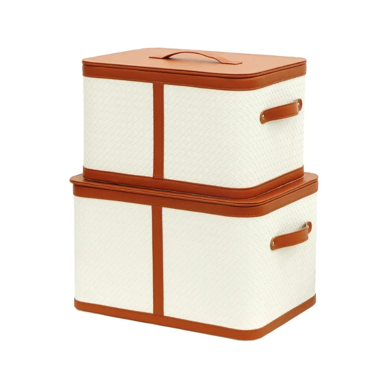 

Light luxury Nordic style, household wardrobe sorting storage box, woven leather, storage basket