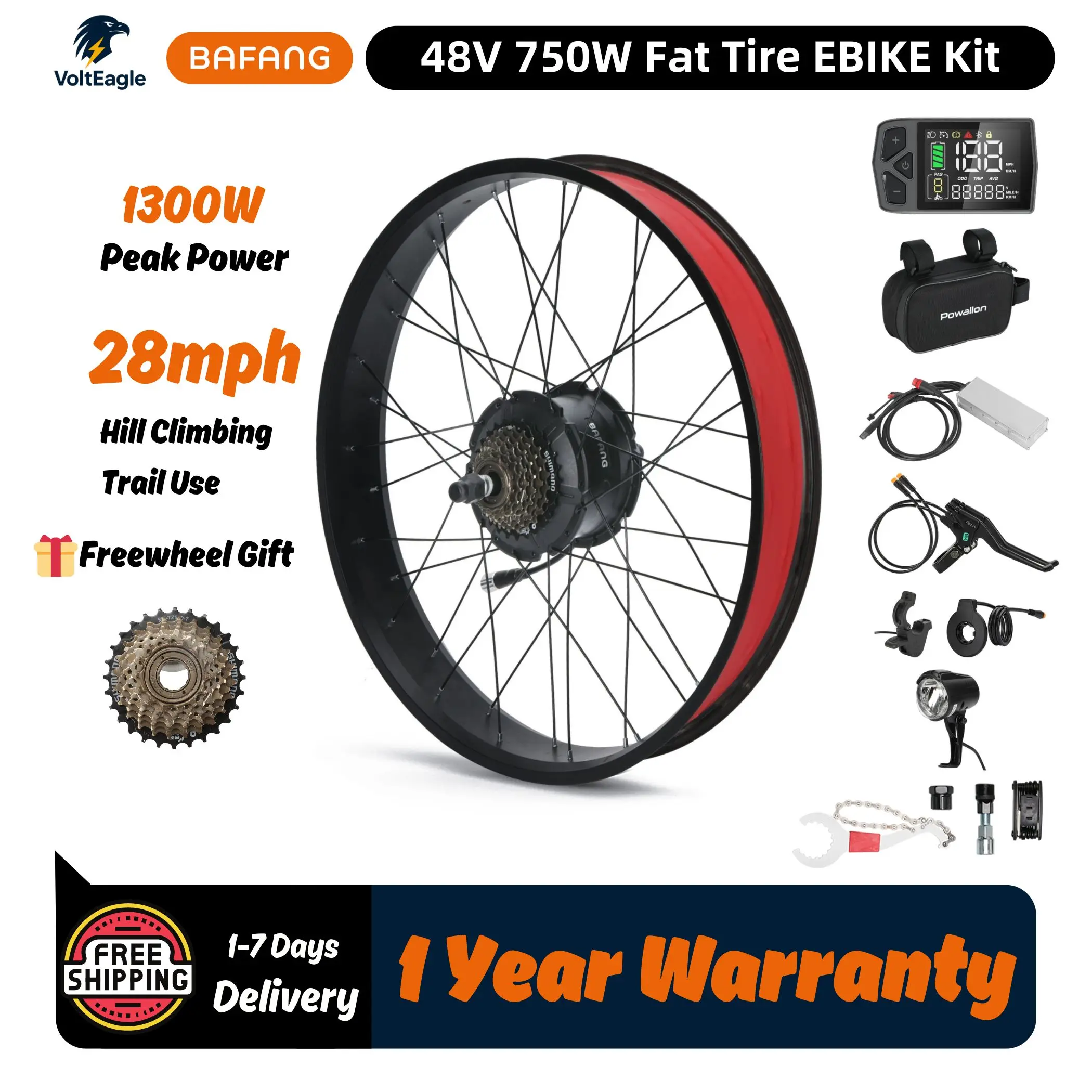 مجموعة تحويل الدراجة الكهربائية BAFANG 750W G062 ذات الإطارات السميكة - محرك المحور الخلفي بقدرة 1300 وات للدراجة الإلكترونية، خيارات 20/26 بوصة، تسرب 175 مم