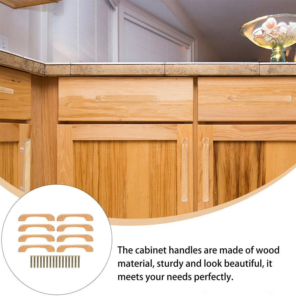 

8Pcs Wooden Pull Handles Durable Natural Beech Drawer Cabinet Door for Home Kitchen Furniture Decoration Wooden Pull Handles