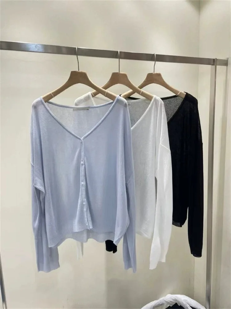 سترة نسائية مفتوحة محبوكة من East Gate Fre Light كسول Sle ناعمة قابلة للتنفس للحماية من الشمس irt صيفية رقيقة وناعمة على شكل حرف V...