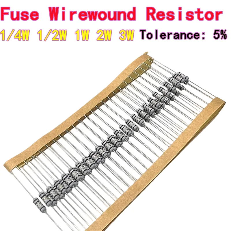 20PCS 100PCS 1/4W 1/2W 1W 2W 3W Fuse Wirewound Resistor 0.1R 10R 12R 15R 33R 39R 47R 51 Ohm Tolerance 5%