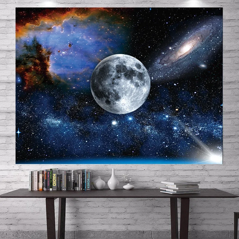 VIKAMA Mysterious Night Sky Milky Way Planet Print Tapestry, Dark and Atmospheric Space Landscape Wall Hanging, Home Decor