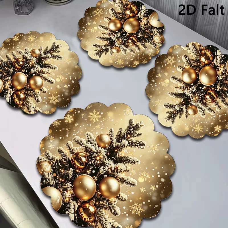 4Pcs/6Pcs Vintage Christmas Holly Table Mats With Snowflake & Christmas Tree Placemats For Family Party Holiday Table Decor