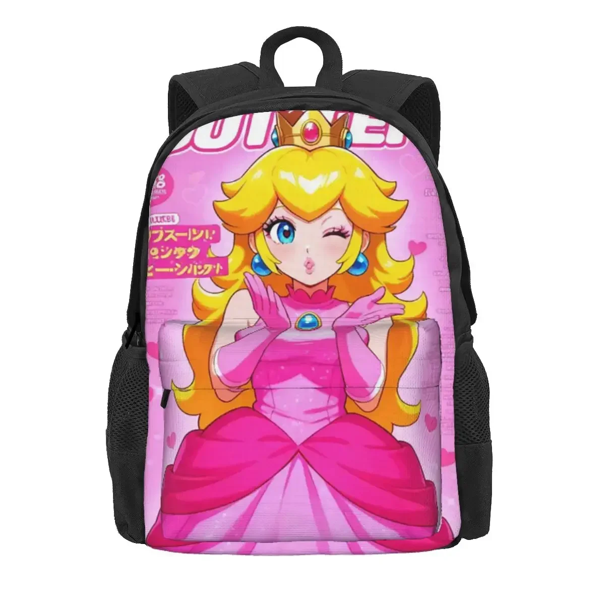 Girls Peach Princess Print Backpack Daypack Large Capacity Kids BookBag School Bag Shoulder Bags for Men Women