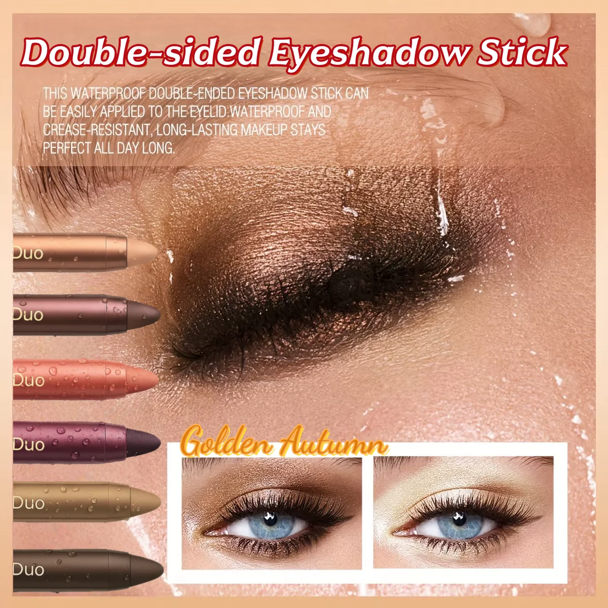 Double-Sided Eyeshadow Stick Pearlescent Matte Long-Lasting Eye Shadow Stick Water Sweat Resistant Bling Eyes Makeup For Women