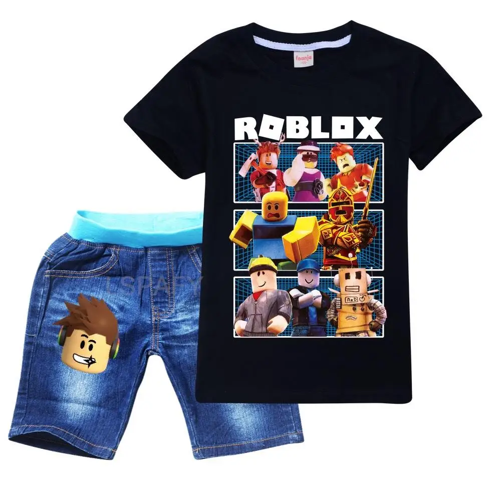 New ROBLOX Tee Set Boys Short Sleeves T-shirt Suit Child Holiday Wear Top+Shorts 2Pcs Children Fashion 3D Print Outfit