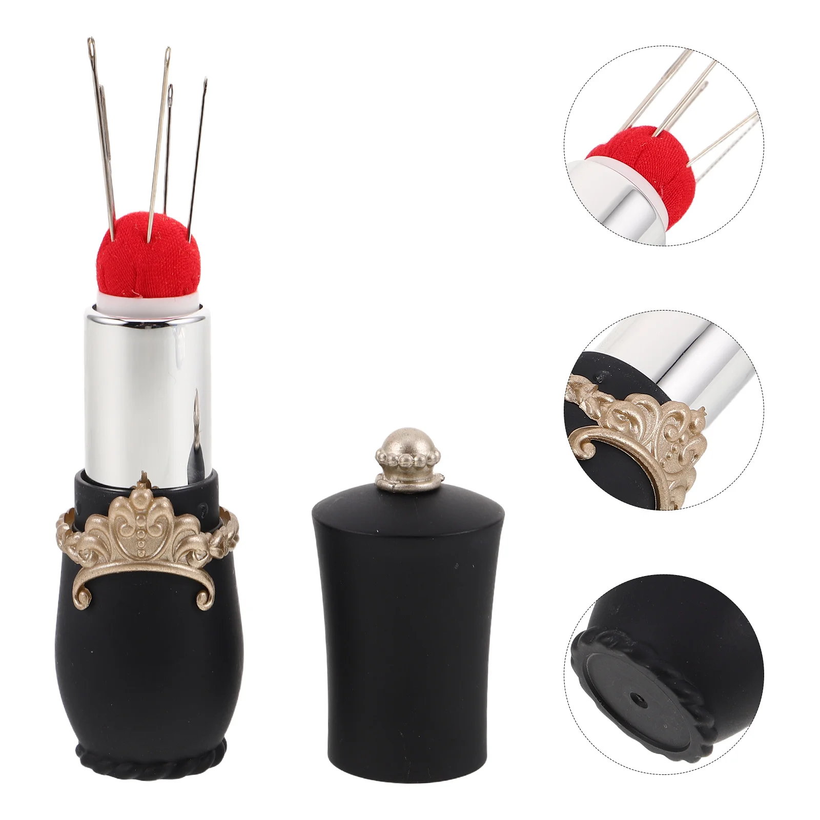 

Crown Lipstick Pin Cushion Portable Needle Storage Tube for Sewing Embroidery European Style Elegant Needle Organizer Craft