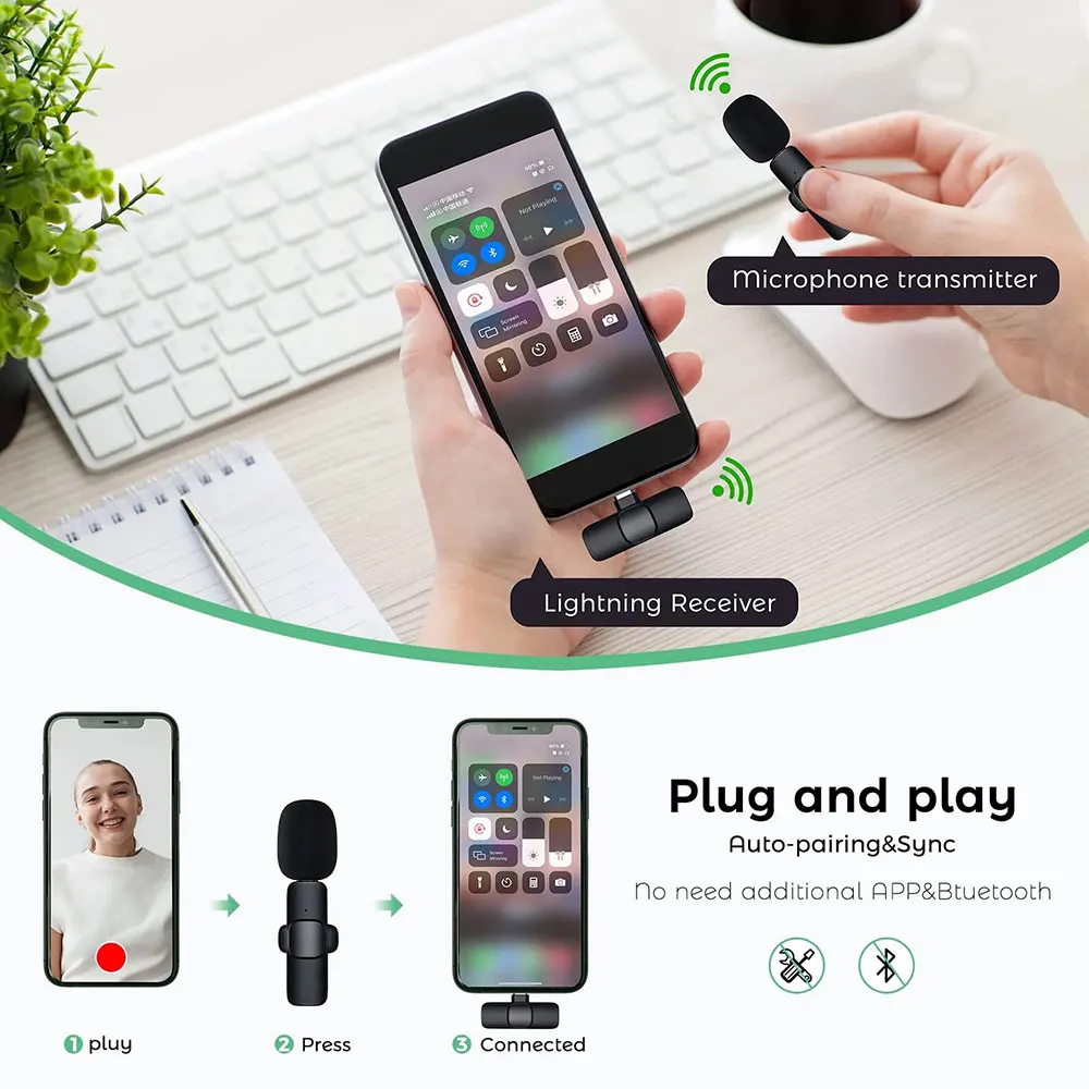 Draadloze Lavalier Microfoon Draagbare Audio Video-opname Mini Microfoon Voor Iphone Android Live-uitzending Gaming Telefoon Microfonoe