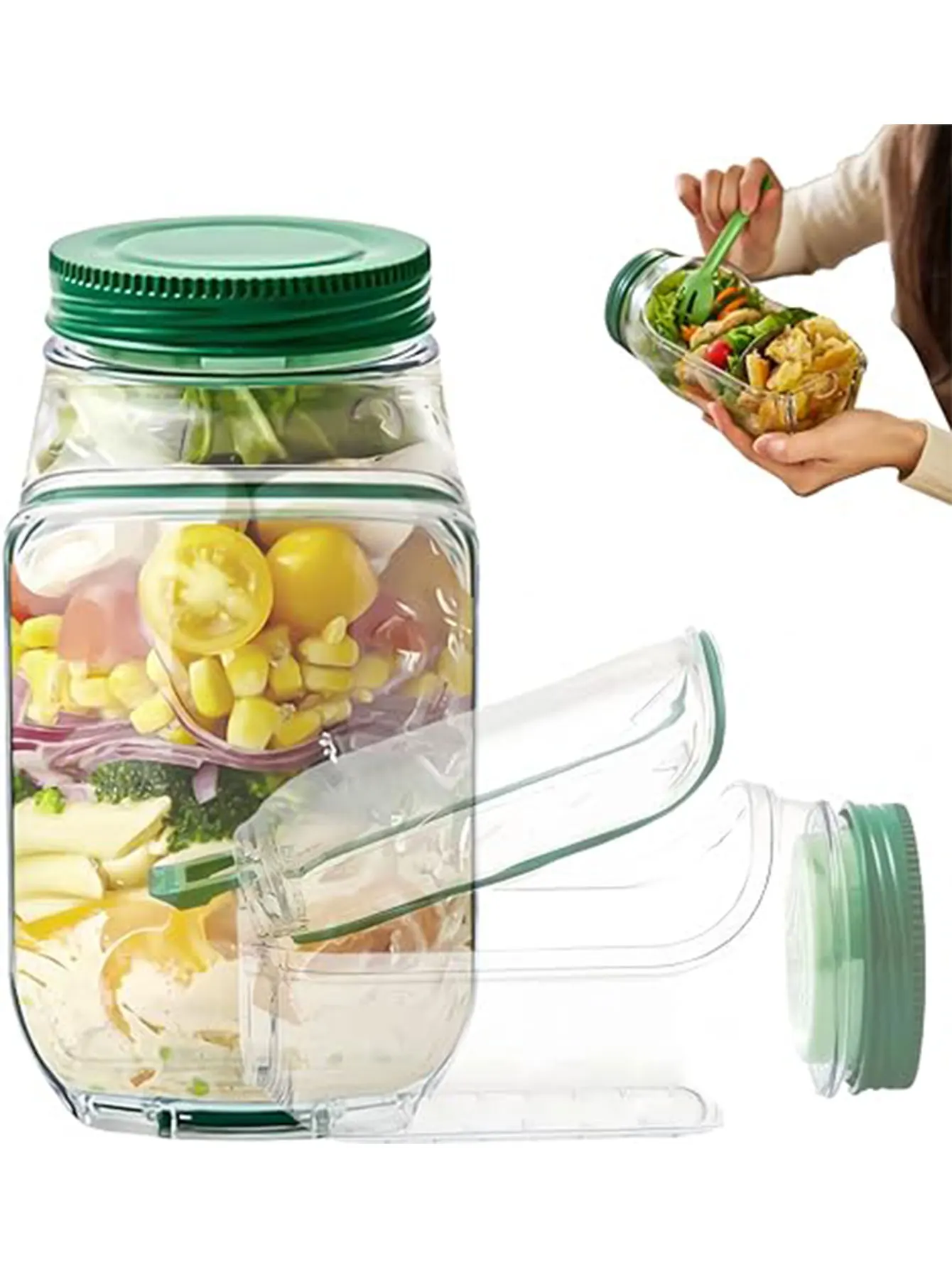 

1pc Side Opening Salad Jar Portable Durable Leakproof Salad Container for Home Outdoor Office Lunch Travel Meal Preparation