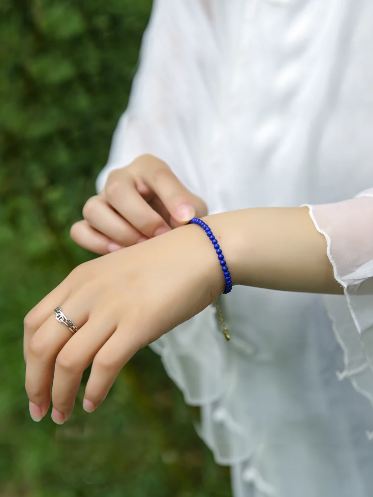 3mm Extremely Fine Lapis Lazuli Natural Crystal Blue Bracelet Single Circle Chinese Jewelry Female Elegance Beautiful HandString