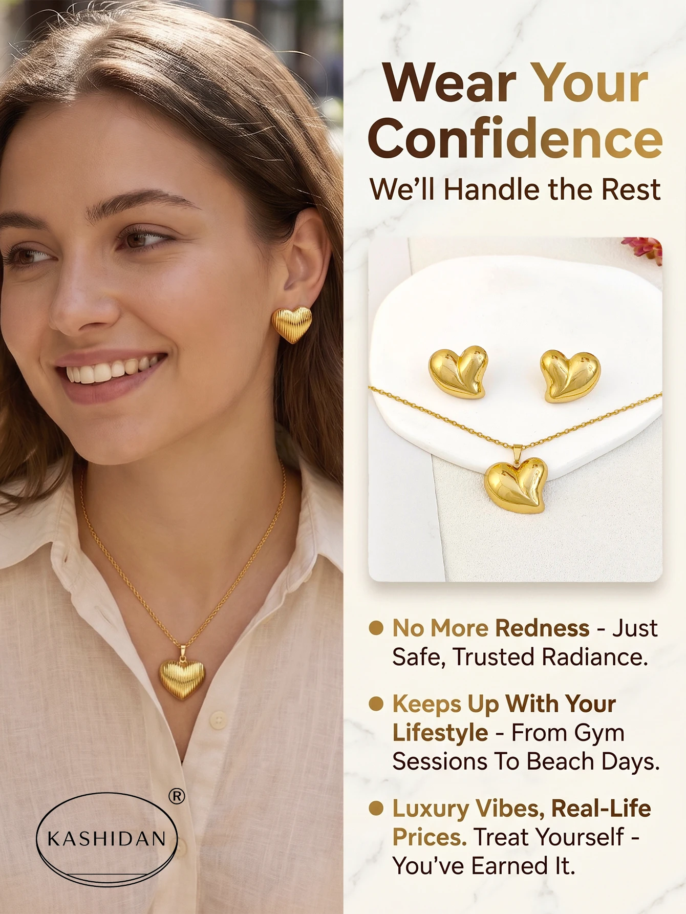 Fashion Stainless Steel Jewelry Set for Women Retro Door Knocker Pendant Necklace Ribbed Shield Heart Stud Earrings