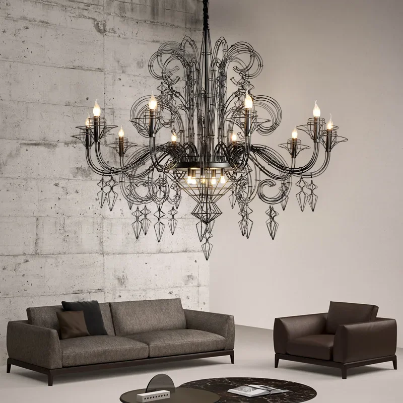 

Baroque Black White Iron Designer Hanging Lamps Lustre LED Chandelier Lighting Suspension Luminaire Lampen For Foyer