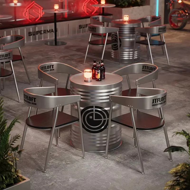 Commercial Cafe Furniture Set With Option, Silver Dining Table And Chairs For Brand Store Use Table And Chair Set