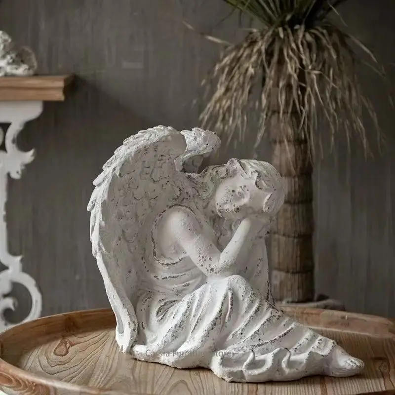 Angel Figurine for Home Decor, Healing Resin Statue for Desktop, Magnesium Oxide Art Craft for Living Room Bedroom Accent