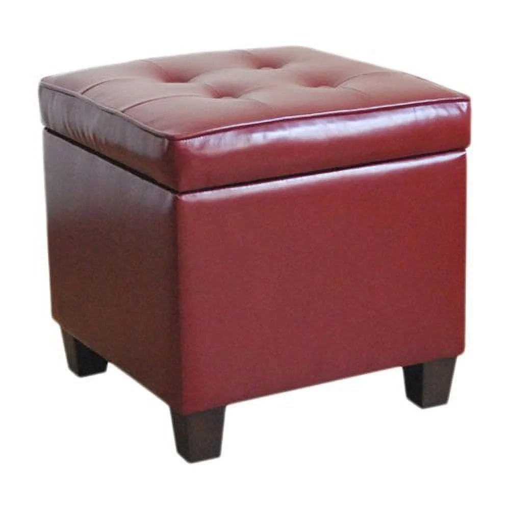 Pouf de rangement carré capitonné en Faux cuir, avec couvercle à charnière, accès facile, pieds en bois, meubles d'intérieur pour salon et chambre à coucher
