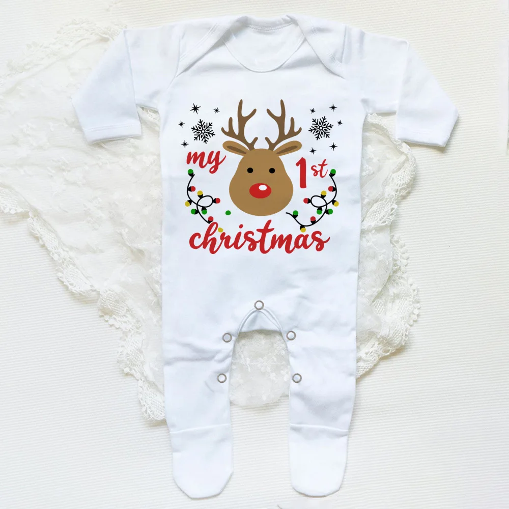 First Christmas Print Baby Sleepsuit Xmas Babygrow Sleepsuit Infant Christmas Gift Boys Girls Clothes Baby Coming Home Outfits