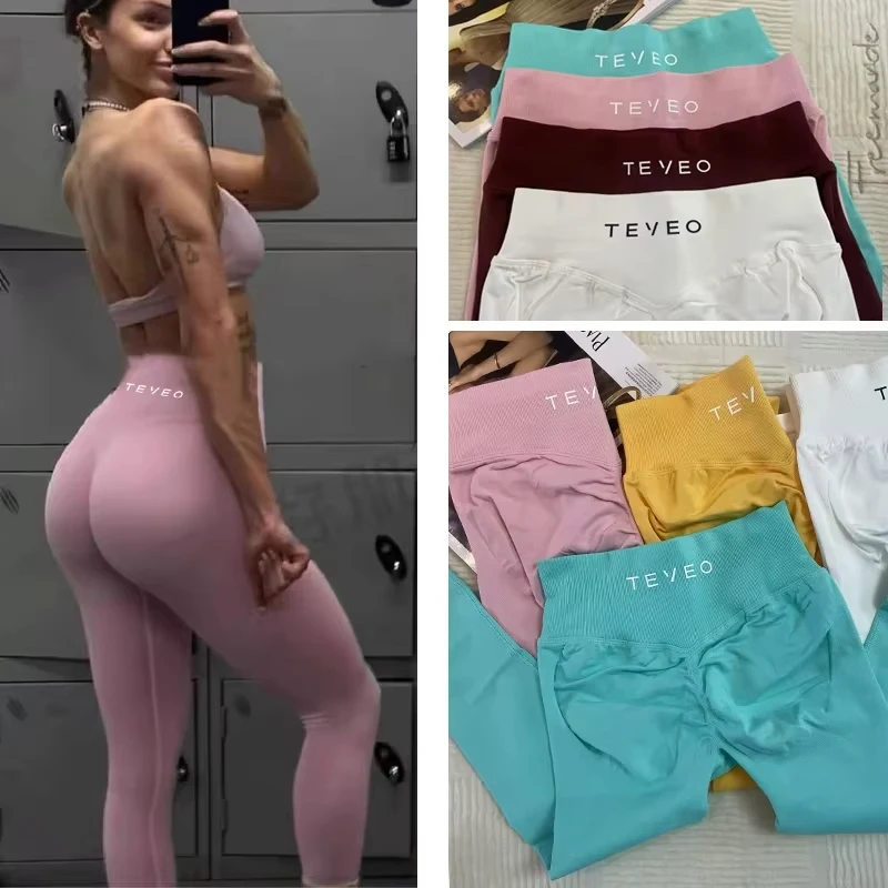 

Teveo Seamless Yoga Pants Impact Leggings Women High Stretch Low Ribbed Band Scrunch Gym Leggings Fitness Sweat Wicking Workout