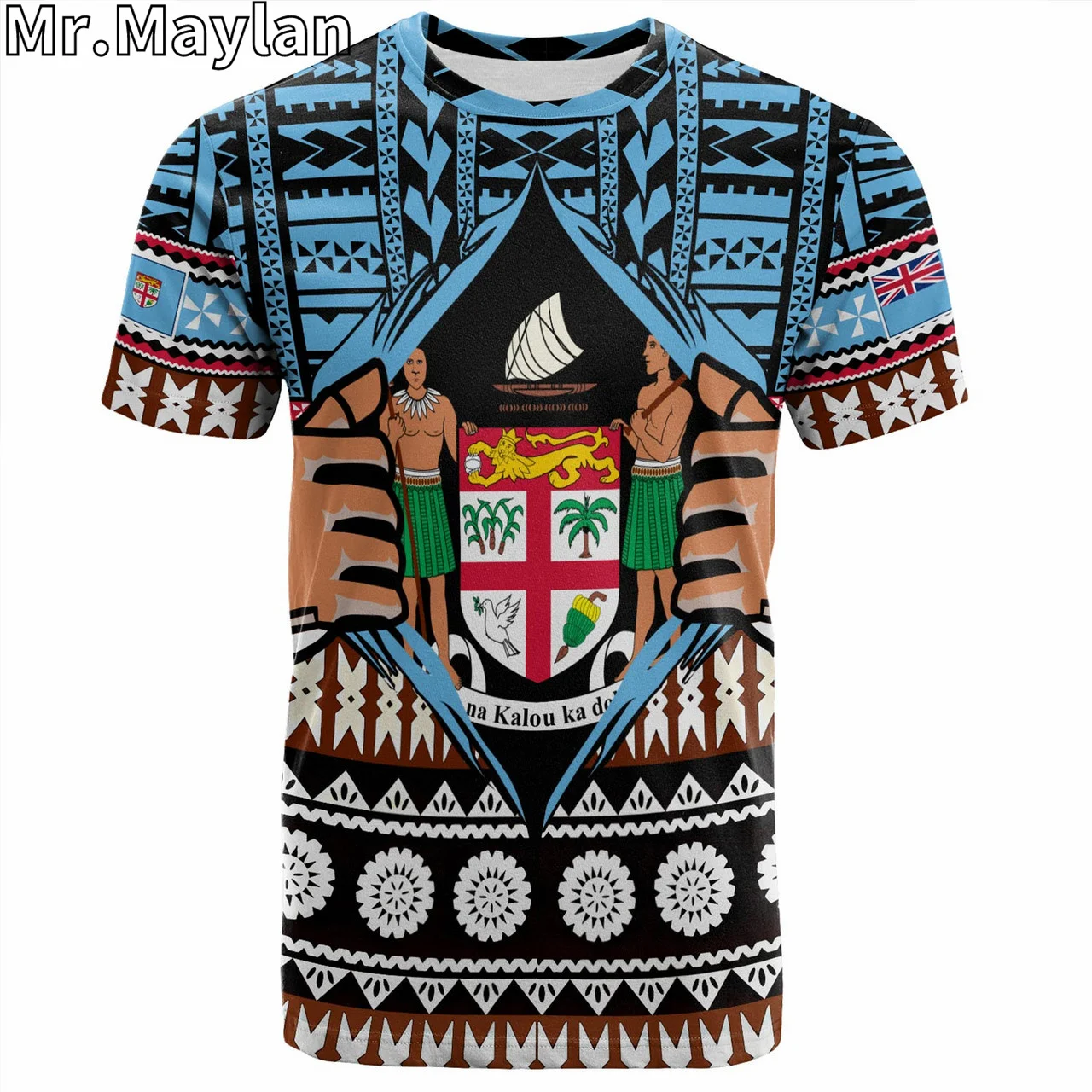 Custom 3D Fiji Hawaii T-shirt Born Fijian Masi Traditional Pattern Pacific Tribal Art Tshirt Men Streetwear Unisex Tee Tops-2