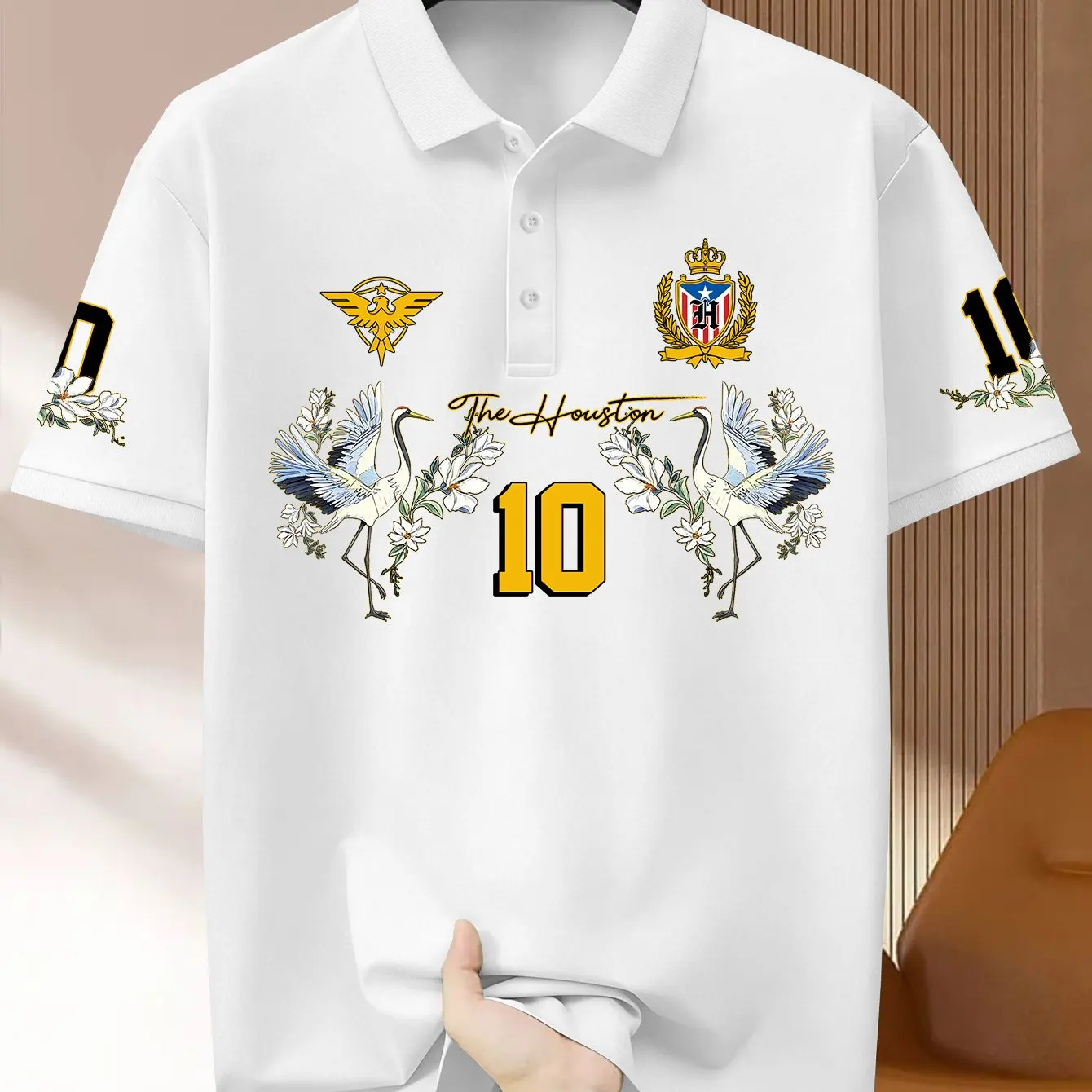 New Men's Short Sleeved Polo Shirt, Featuring A Casual Style Crane Floral Print with Digital Elements Polo for Daily Casual Wear
