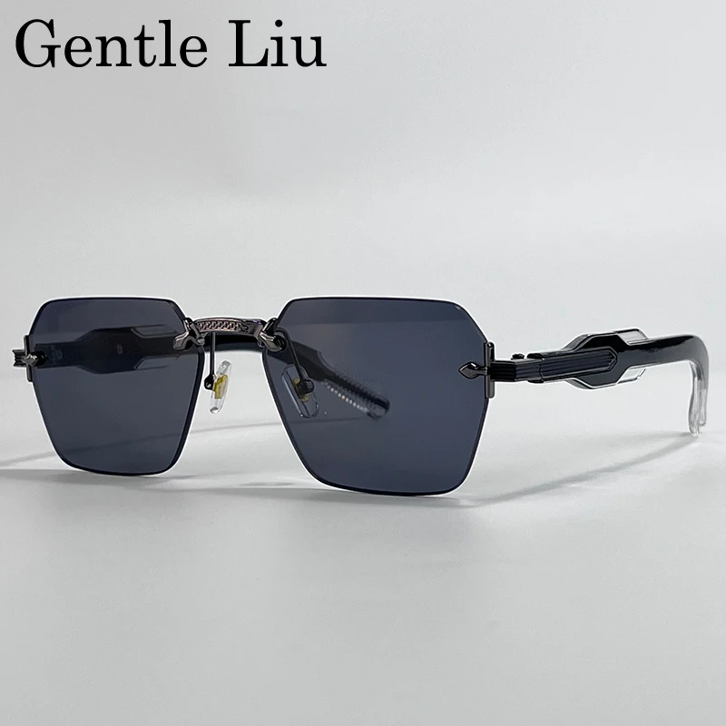 

Fashion Rimless Polygon Sunglasses Men 2025 Luxury Brand Classic Square Frameless Sun Glasses For Male Steampunk Trendy Shades