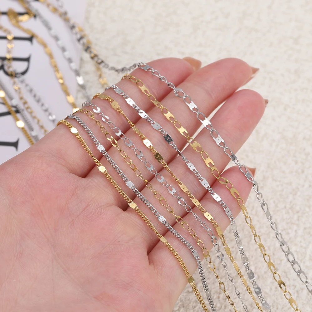 1Meter/Pack Stainless Steel Gold Flat Oval Filled Cable Chains for DIY Necklace Making Jewelry Making Findings Bracelet Supplies - view 6