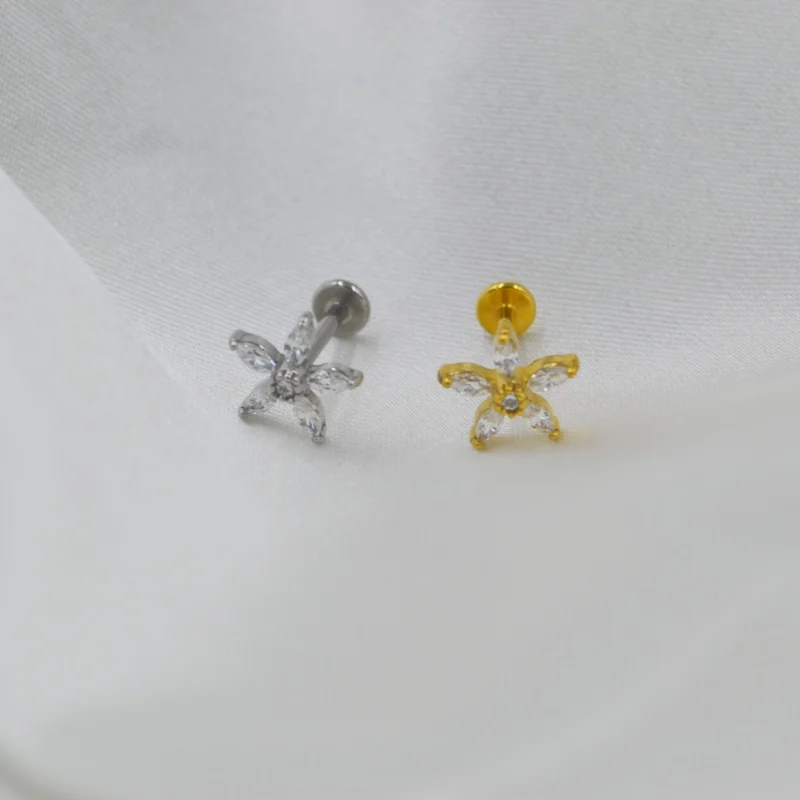 20pcs/Lot 16G 316 Surgical Steel Piercing Steel Flower Piercing Lip Bar piercing Labret ring Ear Helix Tragus Cartilage Stud