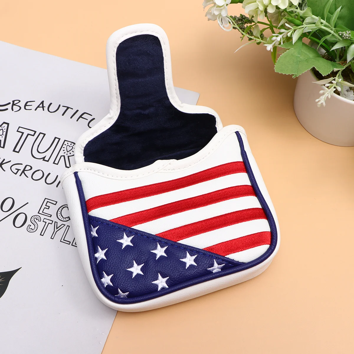 

Mallet Putter Cover Pu American Flag Embroidery Square Headcover For Golf Club Thick Protection Scratch Resistant