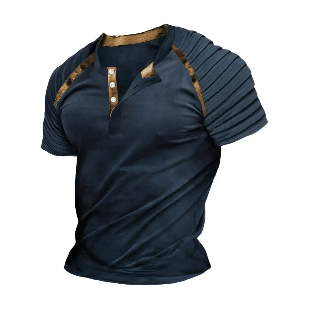 Men Three-dimensional Cut T-shirt Retro Style Men's Summer T-shirt with Pleated Shoulder Detail Slim Fit Design for Wear