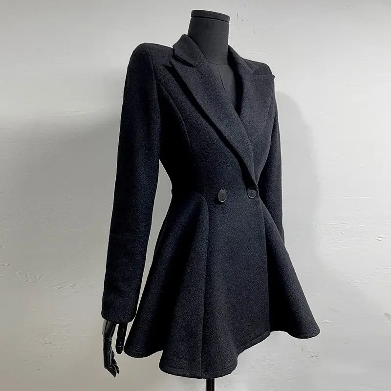 Luxury High-quality Wool Coat Slim-fit Jacket Women Autumn Winter Tweed Trench Coat Long-sleeved Top Outerwear Office Lady Coat
