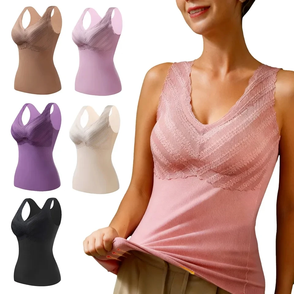 

Autumn Winter Thermal Underwear Plus Size L-4XL Vest Warm Top Inner Wear Comfortable Undershirt With Bra Padded Intimate