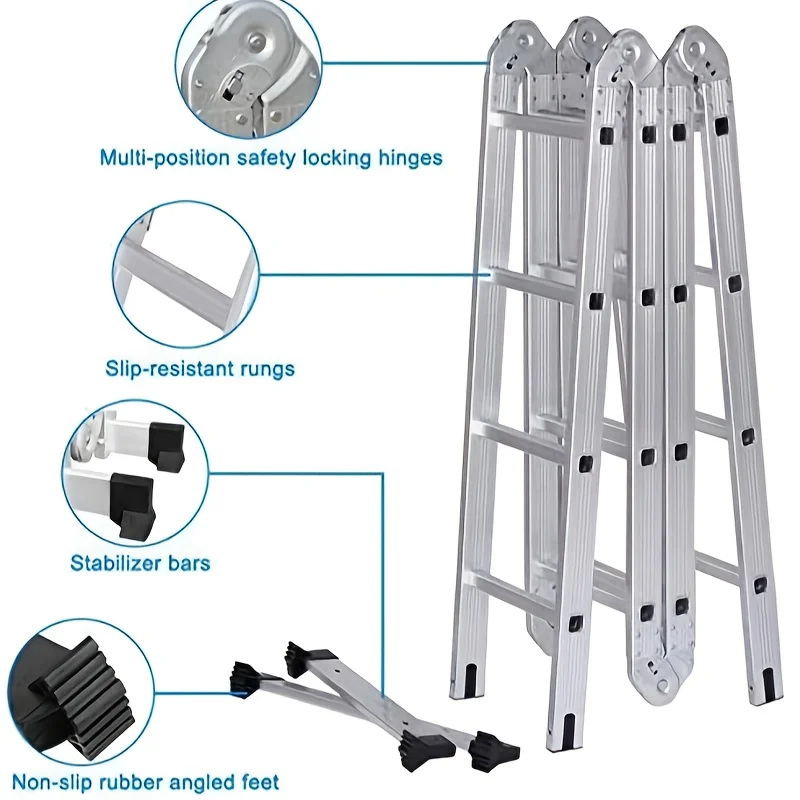 Multi-Purpose Aluminum Alloy Combination Ladder 4.7M/15.5FT Folding Step Ladders 150kg/330lbs Capacity 16 Steps