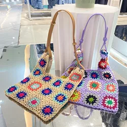 Bohemian Paisley Crochet Women Shoulder Bags Knitting Large Tote Bag Casual Lady Handbags Shopper Purses Summer Beach Bag