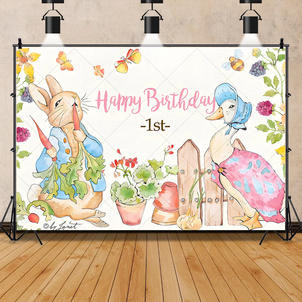 Rabbit In Blue Clothes Vegetable Peter Kid Birthday Party Banner Backdrop Custom Childs Room Photography Poster Decor Background