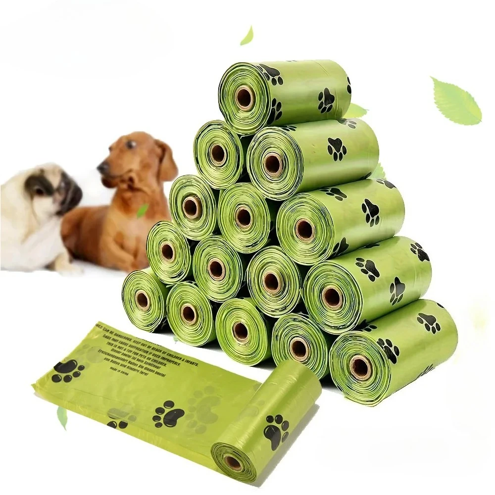 Biodegradable Dog Poop Bags Leak Proof Thick Pet Waste Bags with Paw Print Portable Dog Walking Outdoor Cleaning Cat Litter Bag