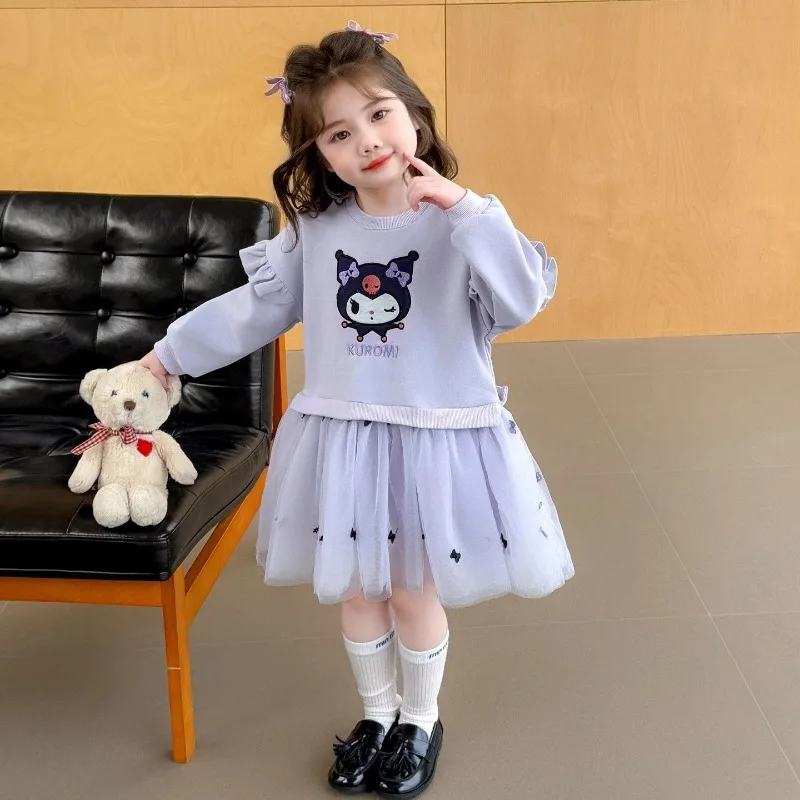 

Kawaii Kuromi Sanrio Children Cute Cartoon Comfortable Princess Dress Student Long Sleeved Hoodie Gauze Skirt Gift for Kids