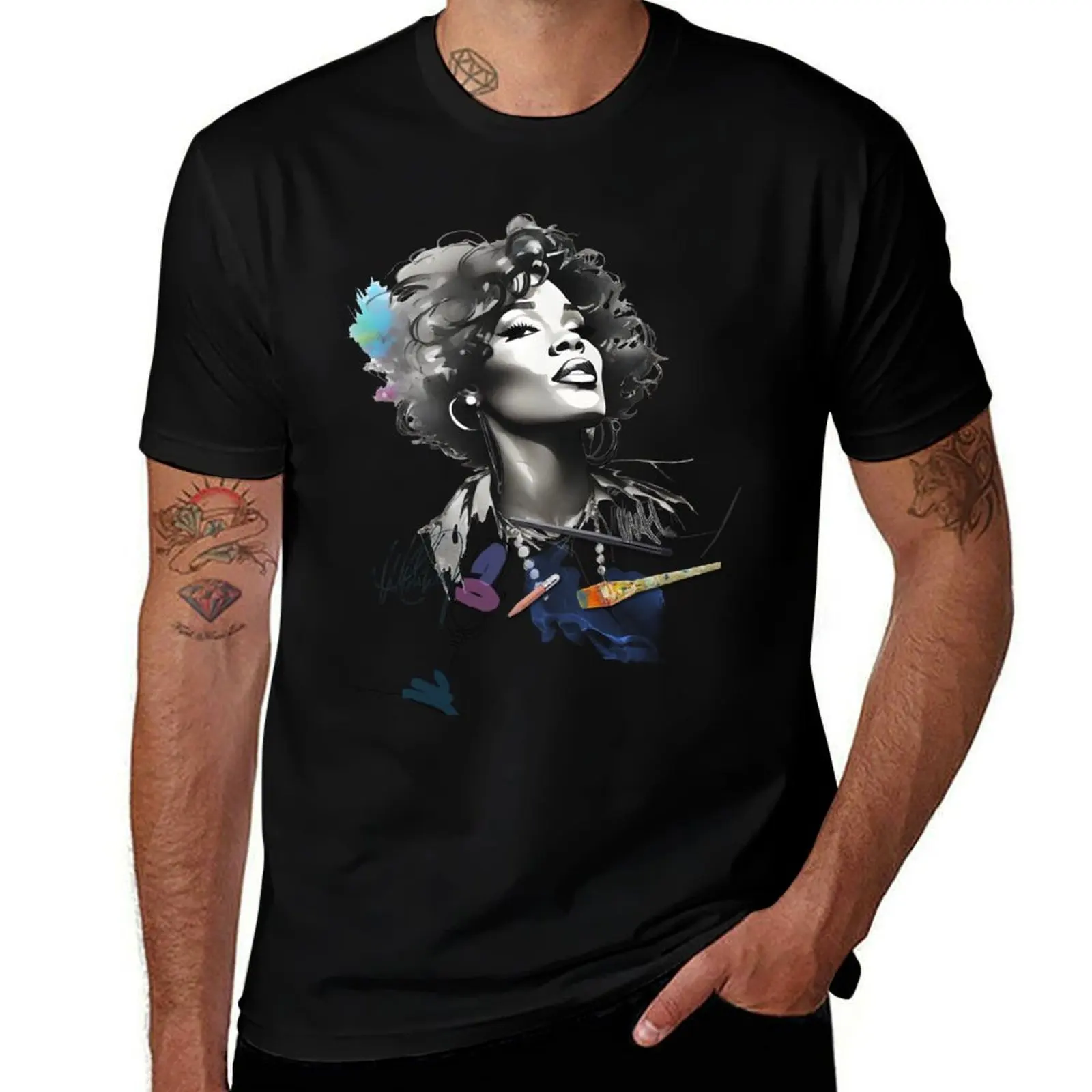 Whitney Houston in Sketch T-Shirt Plus Size Gym Sports T-Shirt
