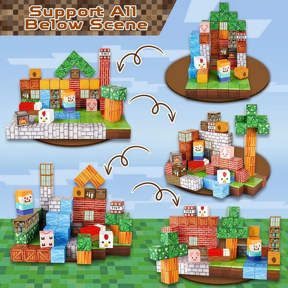 3D Creative Animal House Model DIY Gift 100Pcs Magnetic Blocks Free Assembly STEM Educational Building Toys Decor For Children