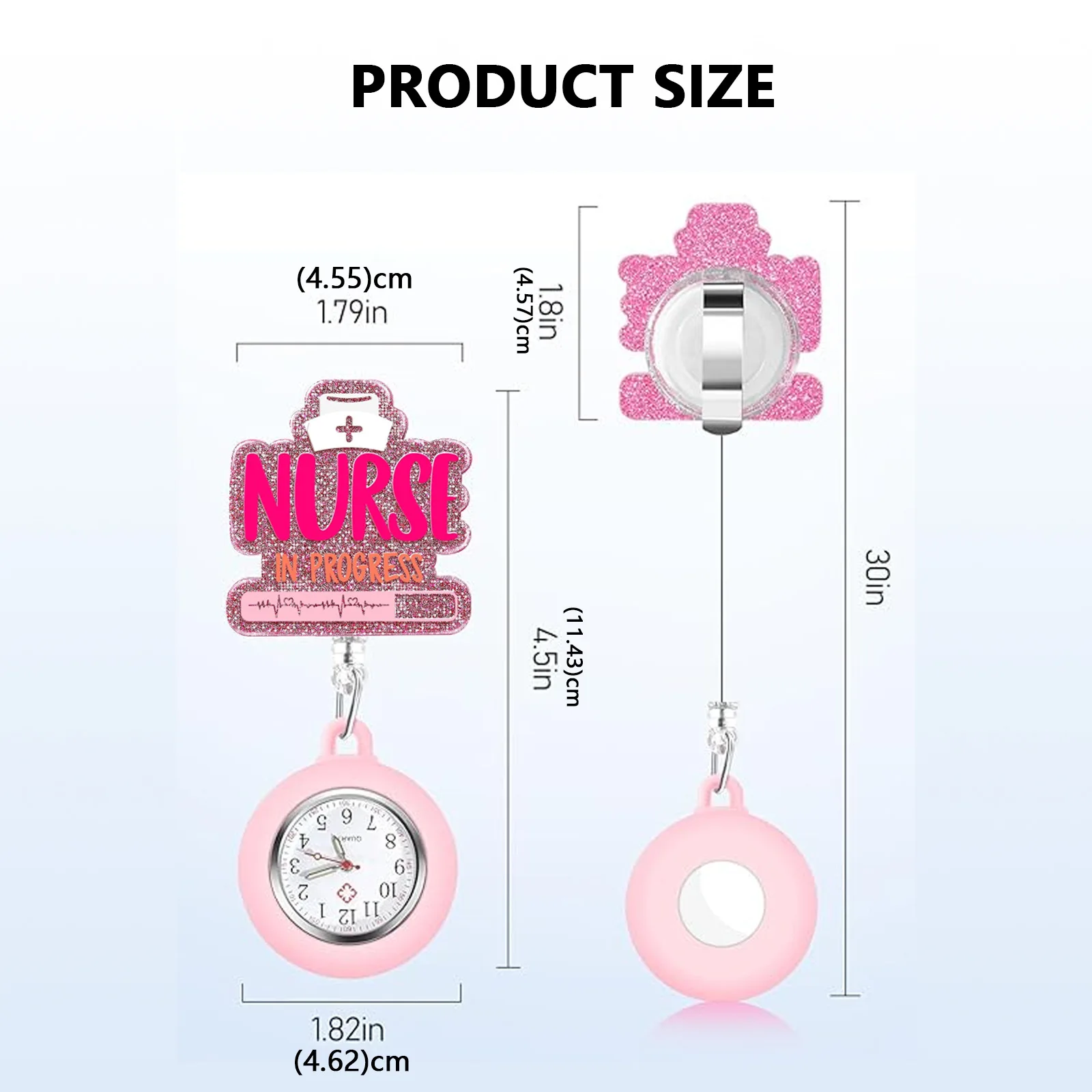 Medical Glitter Acrylic Retractable Badge Holder with Pocket Watch for Nurse Doctor Fob Pocket Watch Badge Reel Key Chain
