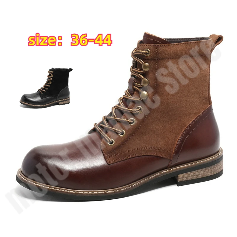 

Motorcycle Boots Men Leather Shoes Leather Casual Shoes Autumn Winter Round High Top Retro Biker Boots Botas Motociclista