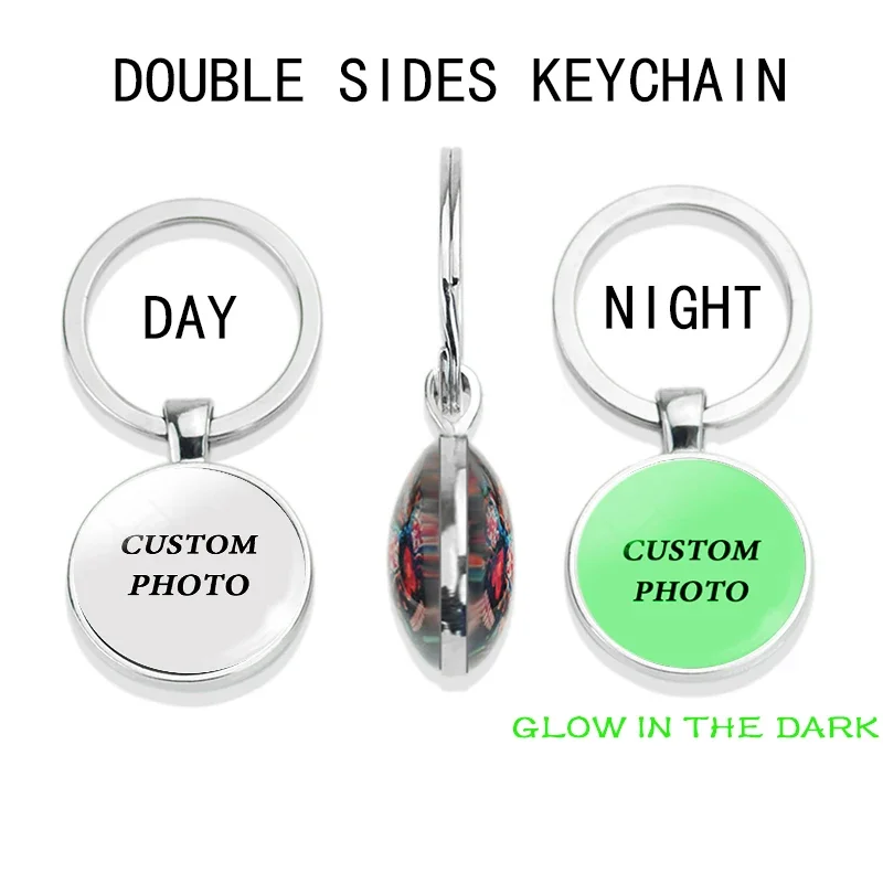 Diy Luminous Keychain Custom Logo Photo Glass Ball Key Chain Personalized Glow In The Dark Keyring for Family Friends Gift