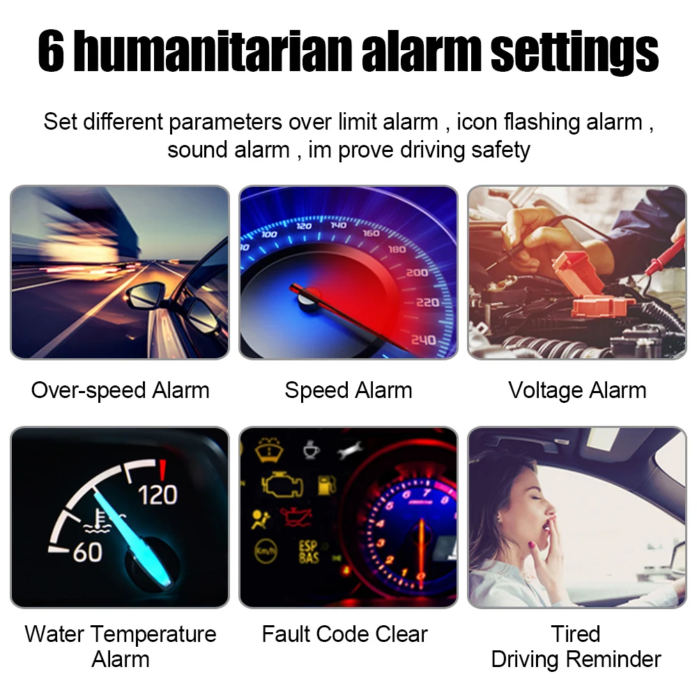 Voltage Security Alarm 3.5” Speed Projector Dual System Windshield OBD + GPS RPM Water temp Head Up Display M17 HUD Overspeed