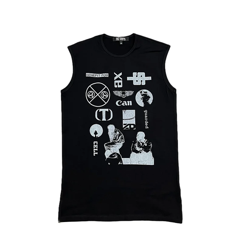 RAF Simons 03SS Consumed Tank Top Unisex Ultra Slim Fit round Neck Sleeveless T-Shirt Youth Fashion Autumn Collection