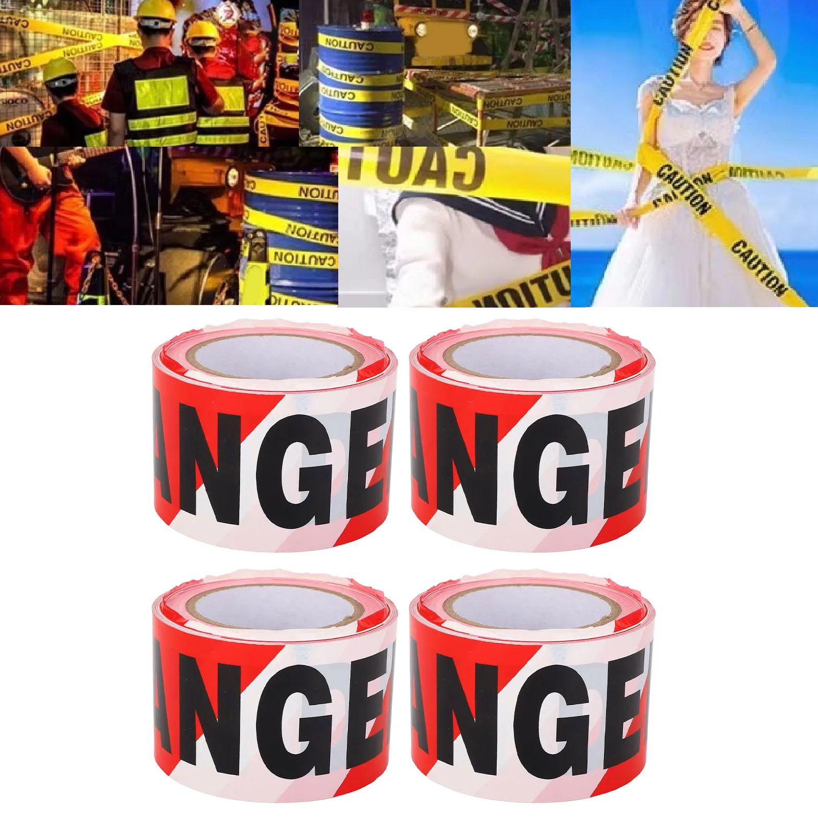 

4 шт., предупреждающая лента для опасности, водонепроницаемая полиэтиленовая лента с высокой видимостью, устойчивая к разрыву, рулонная предупреждающая лента, жирное черное слово для опасных зон
