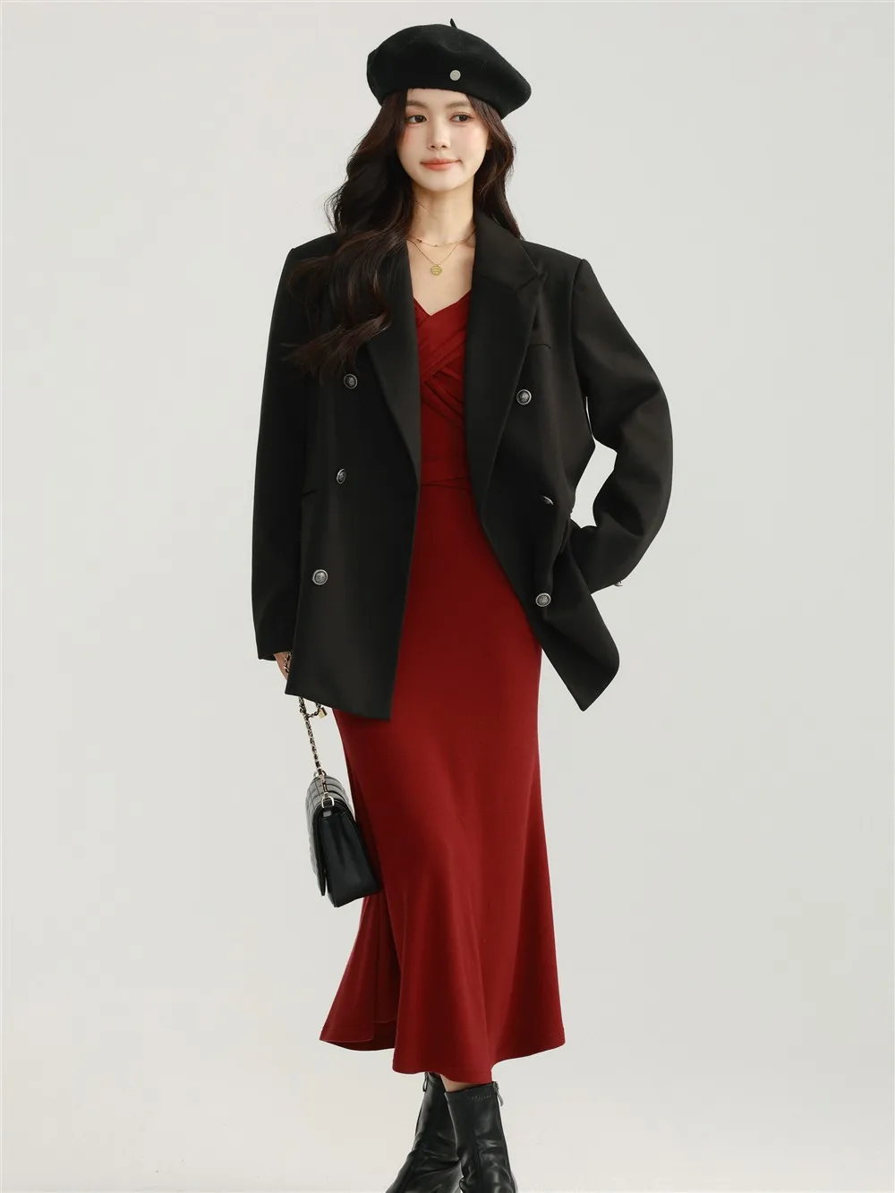 Double-Breasted Blazer Women Lady Elegant Wool-Like Jacket Chic Notched-Lapel Casual Outerwear High-Quality Daily Fashion Looks