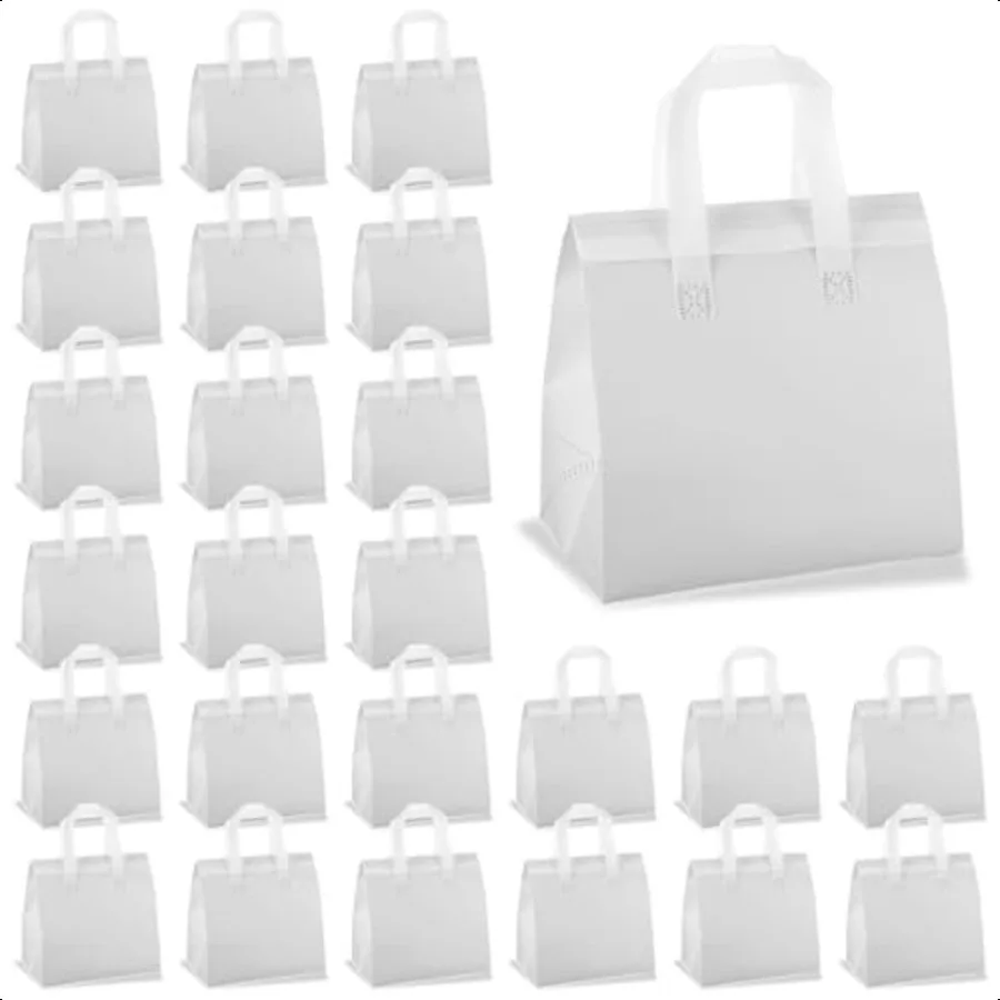 Paquete de 25 bolsas para llevar con aislamiento blanco, bolsa de comestibles reutilizable, bolsas de alimentos con aislamiento térmico para café, té de la leche, comida fría caliente 9,5