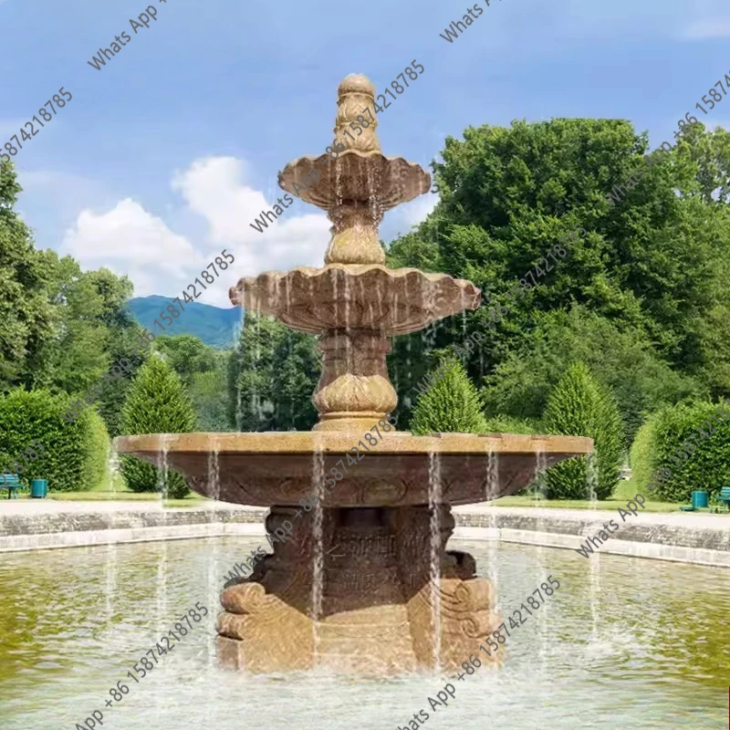 Stone fountain outdoor courtyard water feature fish pond landscaping large rockery flowing bowl marble   ball ornament