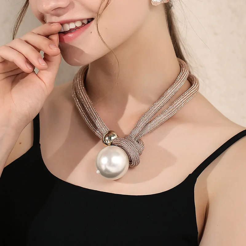 Big Pearl Statement Pendant Necklace Fashion Jewelry Exaggerated Simulated Pearls Women New Trend Clavicle Necklace