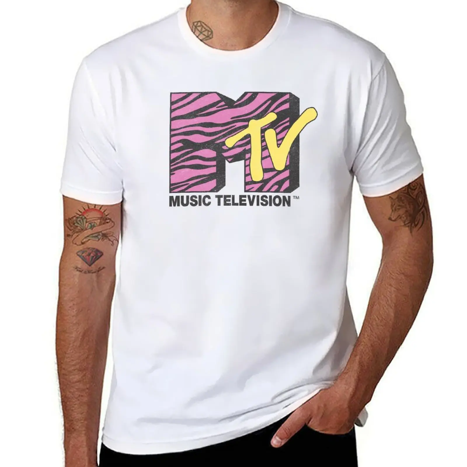 

MTV Music Television Pink Zebra Fill Logo T-Shirt funny gifts animal prinfor boys mens white t shirts
