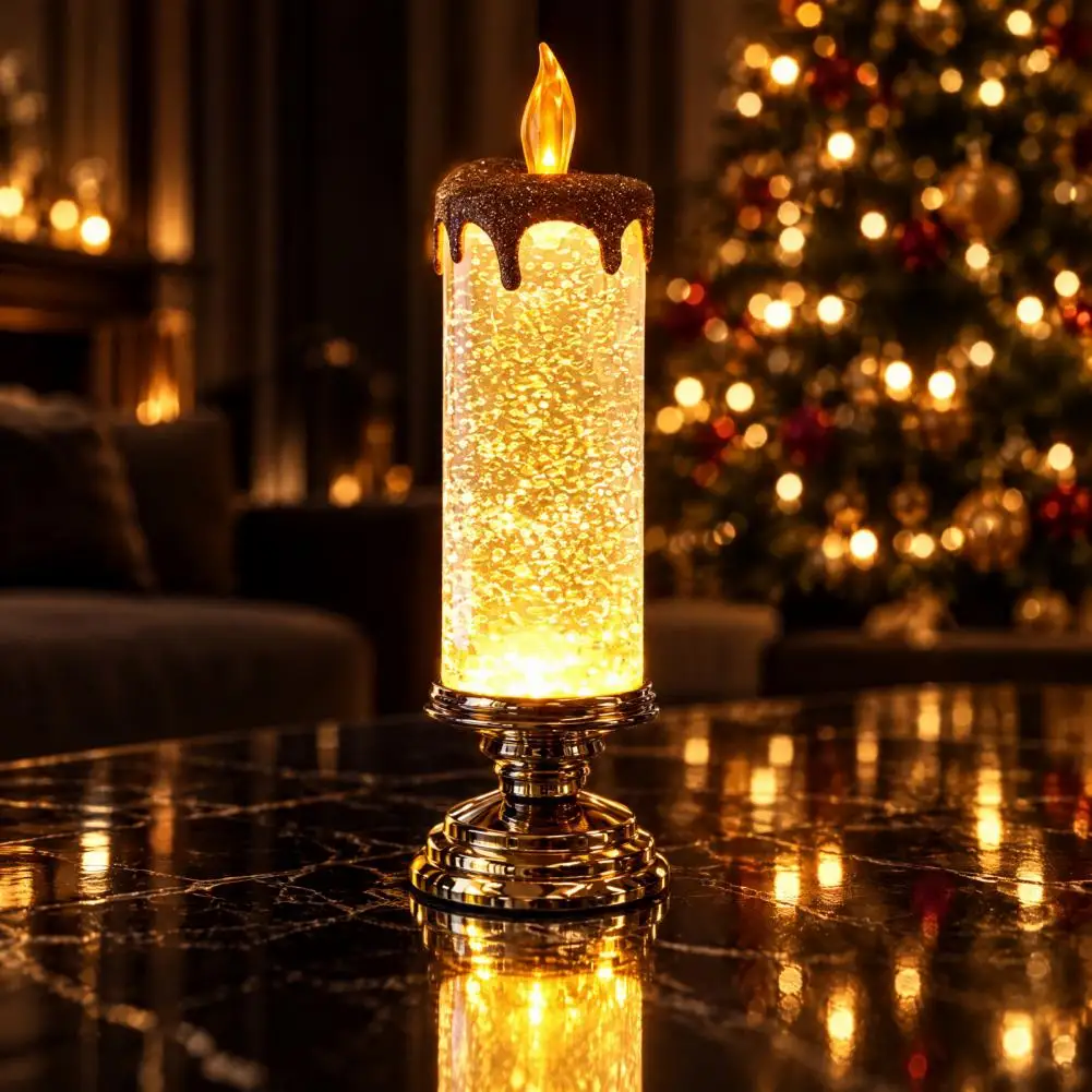 Winter Seasonal Accessory Flameless Candle Lantern Christmas Led Candle Lamp with Glitter Glow Flameless Simulated for Home