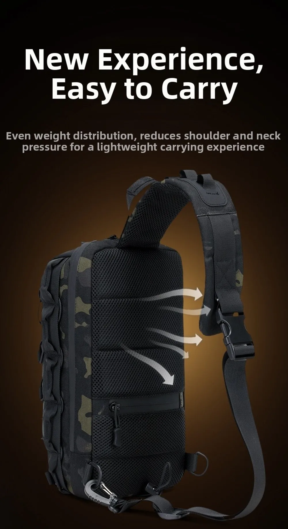 New Black Crossbody Chest Pack Durable Waterproof Sling Shoulder Backpack Large Capacity Crossbody Bag Hiking
